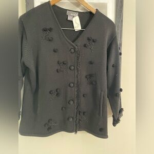 Lisa Nichols Embroidered 3-D black little ball knit Blaj cardigan. Size M